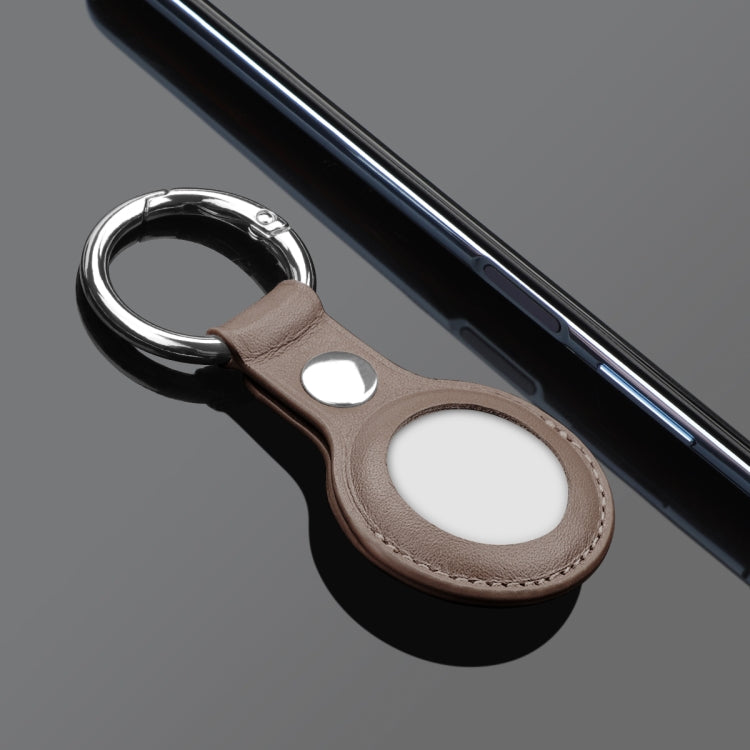 Anti-scratch Top-layer Cowhide Leather Case Cover with Switchable Keychain Ring for AirTag(Grey) - Key Chain Series by PMc TechLife | Online Shopping South Africa | PMc TechLife | Buy Now Pay Later Mobicred