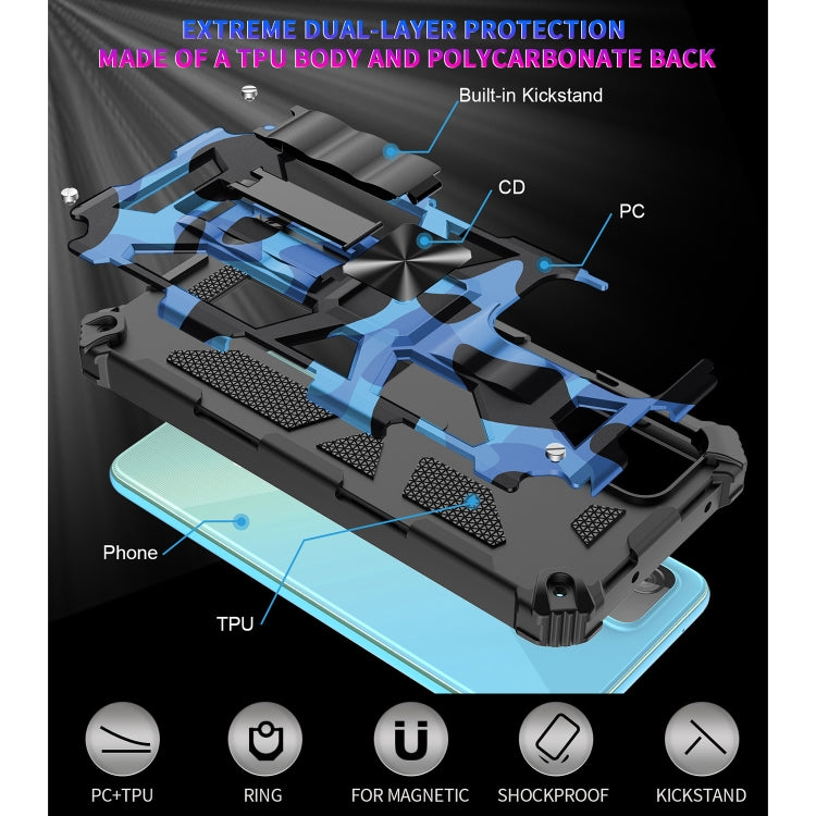 For Samsung Galaxy A51 5G Camouflage Armor Shockproof TPU + PC Magnetic Protective Case with Holder(Blue) - Galaxy Phone Cases by PMC Jewellery | Online Shopping South Africa | PMC Jewellery