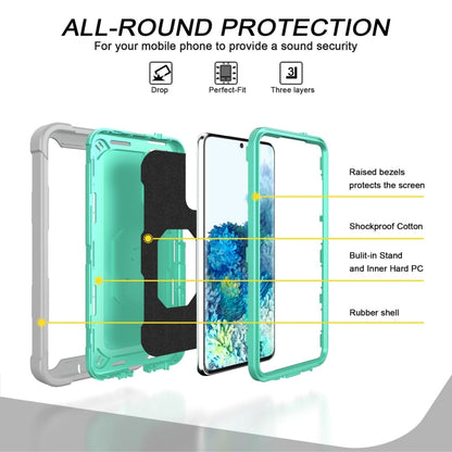 For Samsung Galaxy S20 FE / FE 5G PC + Rubber 3-layers Shockproof Protective Case with Rotating Holder(Grey White + Mint Green) - Galaxy S20 FE Cases by PMC Jewellery | Online Shopping South Africa | PMC Jewellery