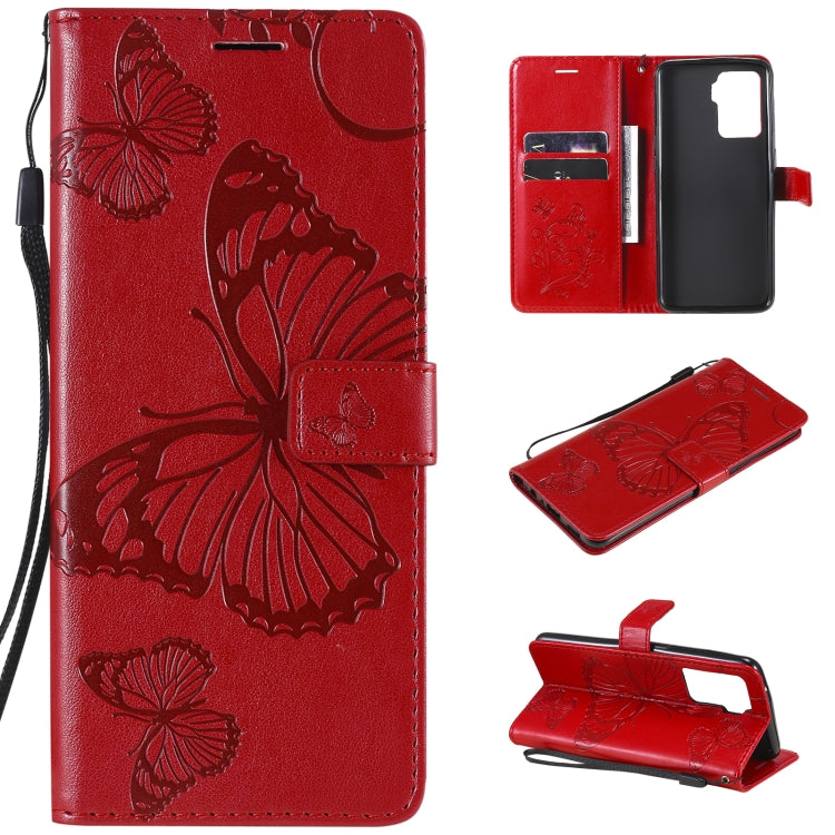 For OPPO A94 5G / F19 Pro / Reno 5F Pressed Printing Butterfly Pattern Horizontal Flip PU Leather Case with Holder & Card Slots & Wallet & Lanyard(Red) - OPPO Cases by PMC Jewellery | Online Shopping South Africa | PMC Jewellery | Buy Now Pay Later Mobicred
