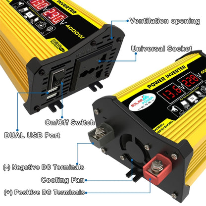 Legend II Generation 12V to 110V 4000W Modified Square Wave Car Power Inverter(Yellow) - Modified Square Wave by PMC Jewellery | Online Shopping South Africa | PMC Jewellery | Buy Now Pay Later Mobicred