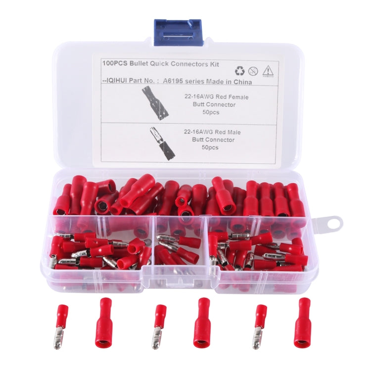 A6195 100 PCS Red AWG22~16 Car Cable Connection Cold Press Terminal Male & Female Connector - Booster Cable & Clip by PMC Jewellery | Online Shopping South Africa | PMC Jewellery | Buy Now Pay Later Mobicred