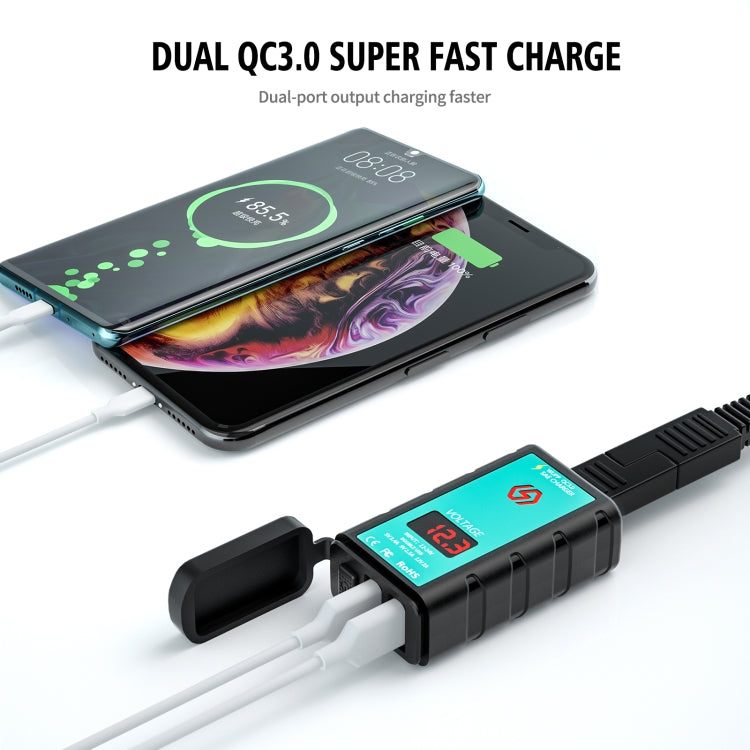 WUPP ZH-1422A1 DC12-24V Motorcycle Square Dual USB Fast Charging Charger with Switch + Voltmeter + Integrated SAE Socket - free shipping - PMC TechLife - Order now!