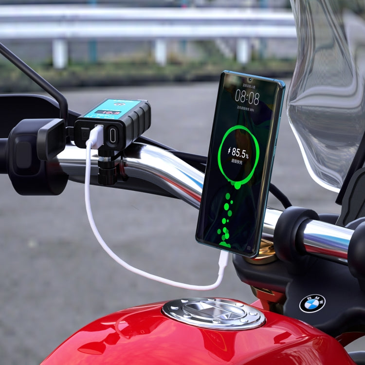 WUPP ZH-1422B1 DC12-24V Motorcycle Square Single USB + PD Fast Charging Charger with Switch + Voltmeter + Integrated SAE Socket - free shipping - PMC TechLife - Order now!