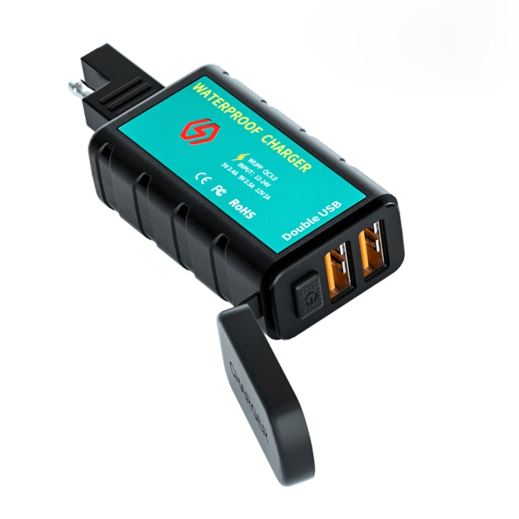 WUPP ZH-1422C1 Motorcycle Square Dual USB Fast Charging Charger with Switch + Integrated SAE Socket - Battery Charger by WUPP | Online Shopping South Africa | PMC TechLife | Buy Now Pay Later Mobicred