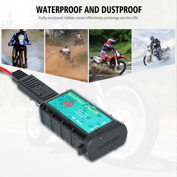 WUPP ZH-1422C1 Motorcycle Square Dual USB Fast Charging Charger with Switch + Integrated SAE Socket - Battery Charger by WUPP | Online Shopping South Africa | PMC TechLife | Buy Now Pay Later Mobicred