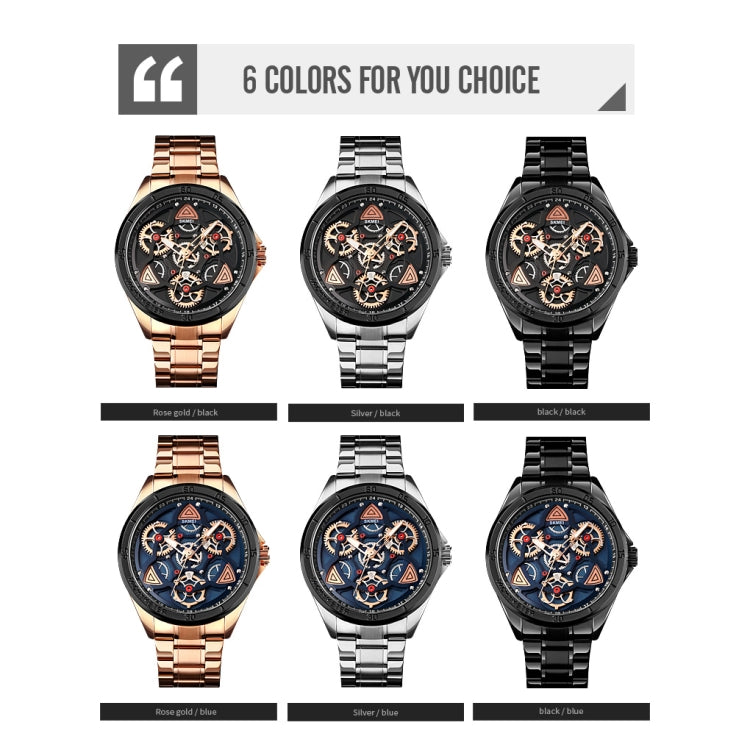 SKMEI 1678 Men Waterproof Quartz Watch with Rotatable Gear Dial(Black Shell Blue Surface) - free shipping - PMC TechLife - Order now!