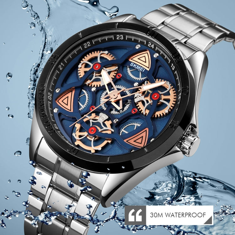 SKMEI 1678 Men Waterproof Quartz Watch with Rotatable Gear Dial(Black Shell Blue Surface) - free shipping - PMC TechLife - Order now!