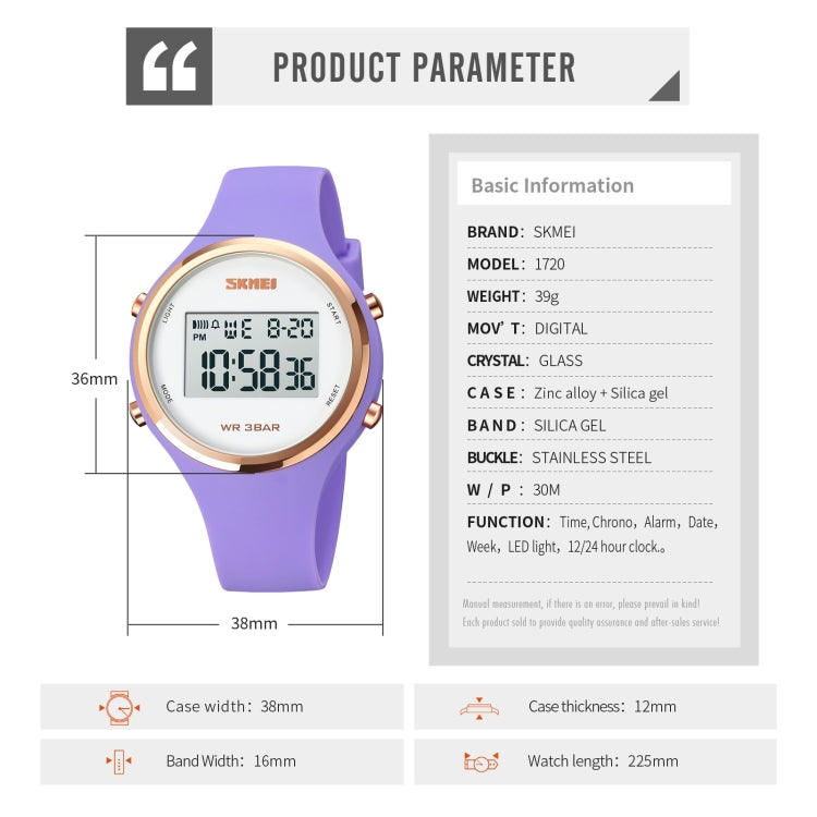 SKMEI 1720 Round Dial LED Digital Display Luminous Silicone Strap Electronic Watch(Pink) - free shipping - PMC TechLife - Order now!