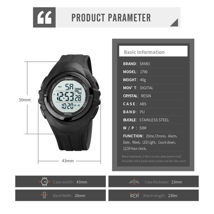 SKMEI 1790 Triplicate Round LED Dual Time Digital Display Luminous Electronic Watch for Men(Black White) - free shipping - PMC TechLife - Order now!