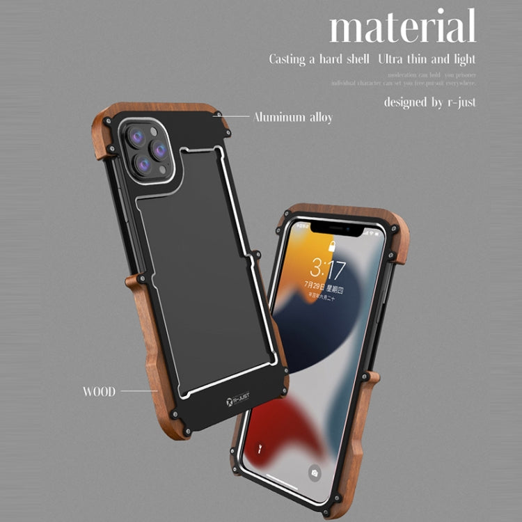 For iPhone 13 Pro Max R-JUST Ironwood Man Shockproof Metal + Wood Bumper Protective Case - free shipping - PMC TechLife - Order now!