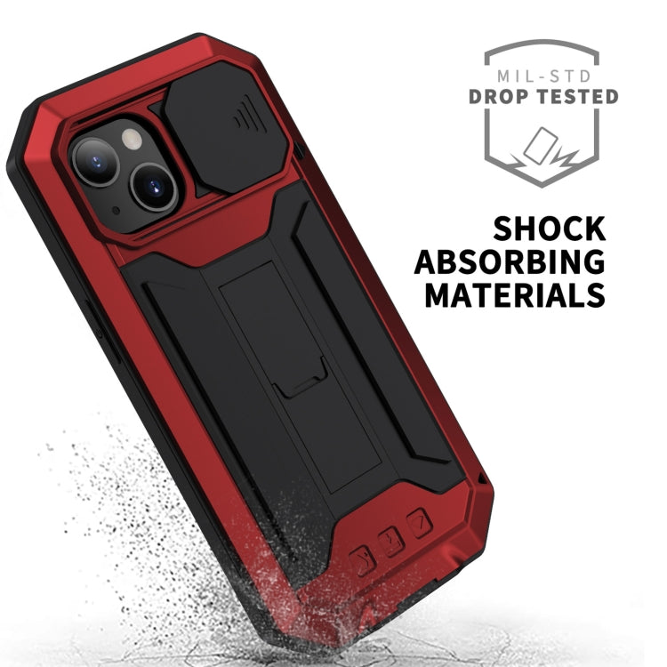 For iPhone 13 R-JUST Sliding Camera Shockproof Life Waterproof Dust-proof Metal + Silicone Protective Case with Holder(Red) - iPhone 13 Cases by R-JUST | Online Shopping South Africa | PMC Jewellery