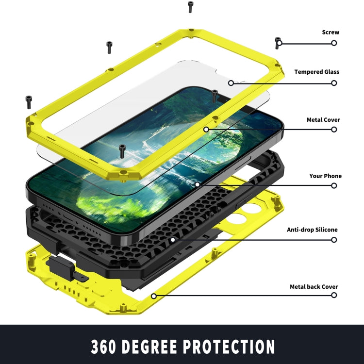 For iPhone 13 Pro Max R-JUST Sliding Camera Shockproof Life Waterproof Dust-proof Metal + Silicone Protective Case with Holder (Yellow) - free shipping - PMC TechLife - Order now!