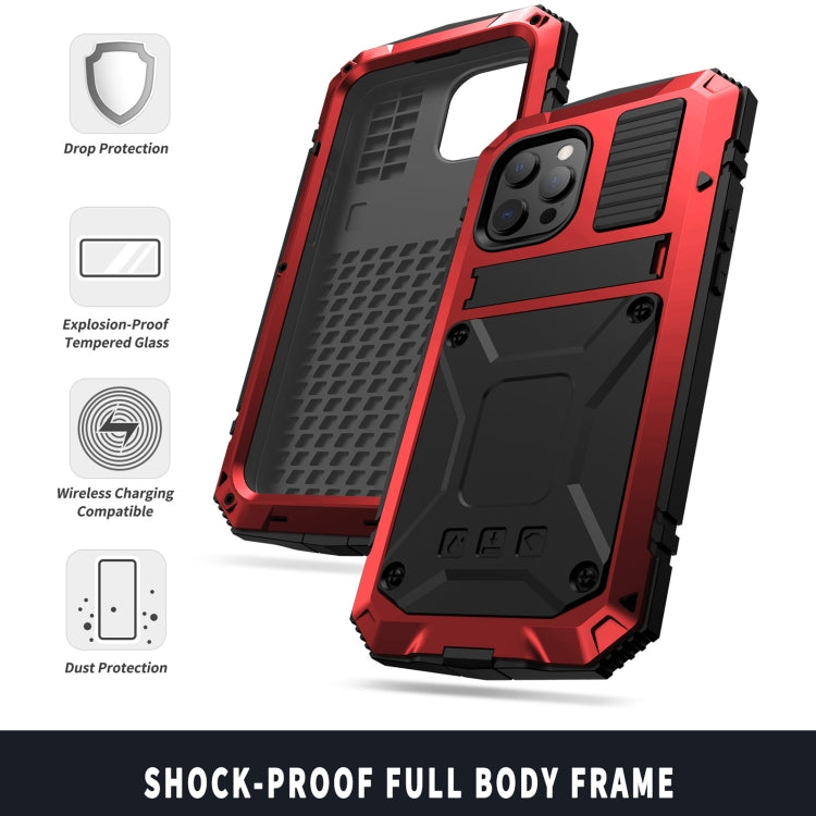 For iPhone 13 R-JUST Shockproof Waterproof Dust-proof Metal + Silicone Protective Case with Holder(Red) - free shipping - PMC TechLife - Order now!