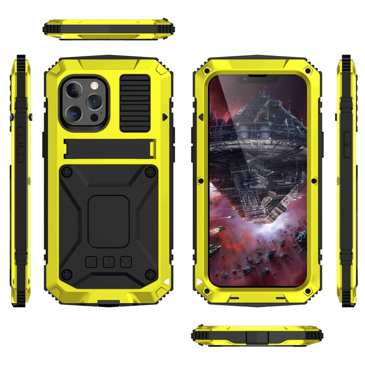 For iPhone 13 Pro R-JUST Shockproof Waterproof Dust-proof Metal + Silicone Protective Case with Holder (Yellow) - iPhone 13 Pro Cases by R-JUST | Online Shopping South Africa | PMC Jewellery