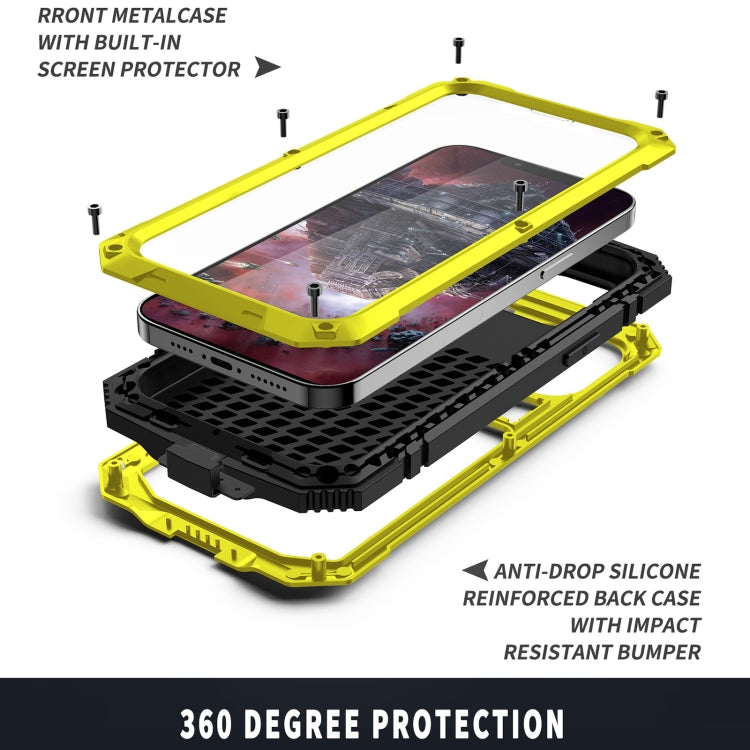 For iPhone 13 Pro R-JUST Shockproof Waterproof Dust-proof Metal + Silicone Protective Case with Holder (Yellow) - free shipping - PMC TechLife - Order now!