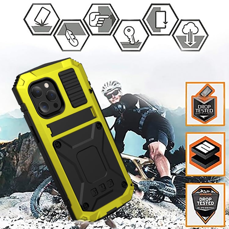 For iPhone 13 Pro R-JUST Shockproof Waterproof Dust-proof Metal + Silicone Protective Case with Holder (Yellow) - free shipping - PMC TechLife - Order now!