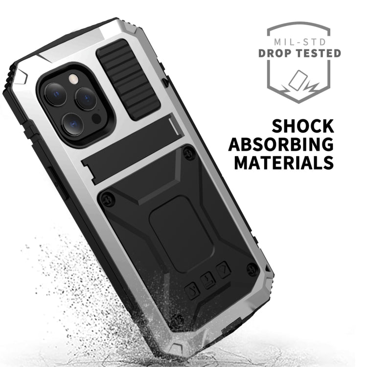 For iPhone 13 Pro Max R-JUST Shockproof Waterproof Dust-proof Metal + Silicone Protective Case with Holder (Silver) - iPhone 13 Pro Max Cases by R-JUST | Online Shopping South Africa | PMC Jewellery