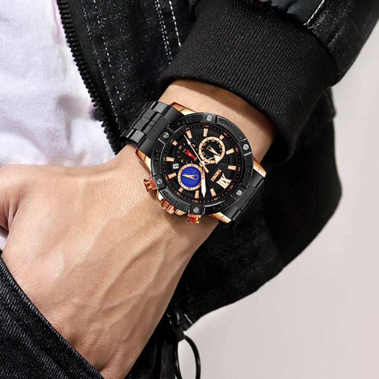 SKMEI 9235 Men Moonphase Stopwatch Stainless Steel Strap Quartz Watch(Black) - free shipping - PMC TechLife - Order now!