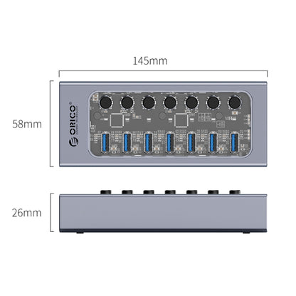 ORICO AT2U3-7AB-GY-BP 7 In 1 Aluminum Alloy Multi-Port USB HUB with Individual Switches, US Plug - USB 3.0 HUB by ORICO | Online Shopping South Africa | PMC Jewellery | Buy Now Pay Later Mobicred