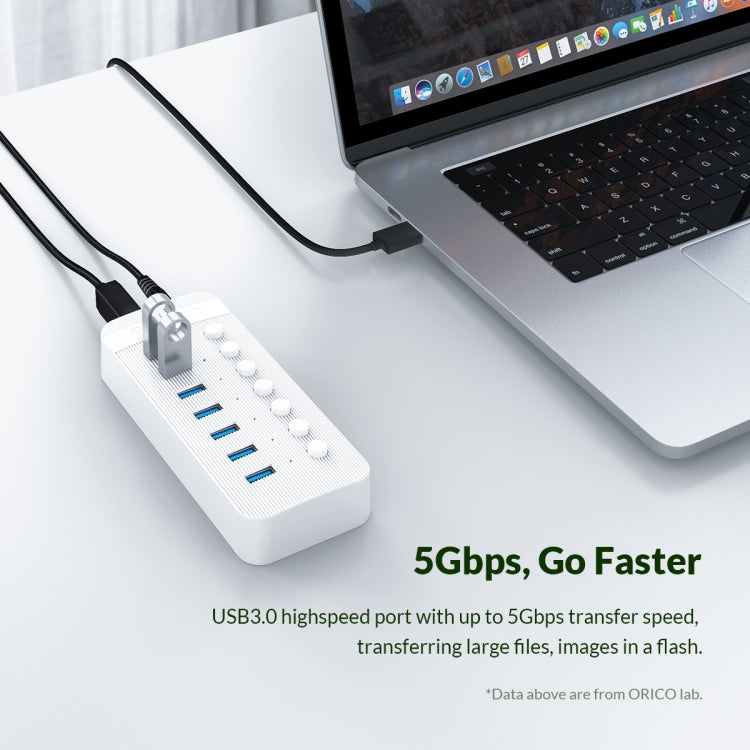 ORICO CT2U3-7AB-WH 7 In 1 Plastic Stripes Multi-Port USB HUB with Individual Switches, EU Plug(White) - USB 3.0 HUB by ORICO | Online Shopping South Africa | PMC Jewellery | Buy Now Pay Later Mobicred