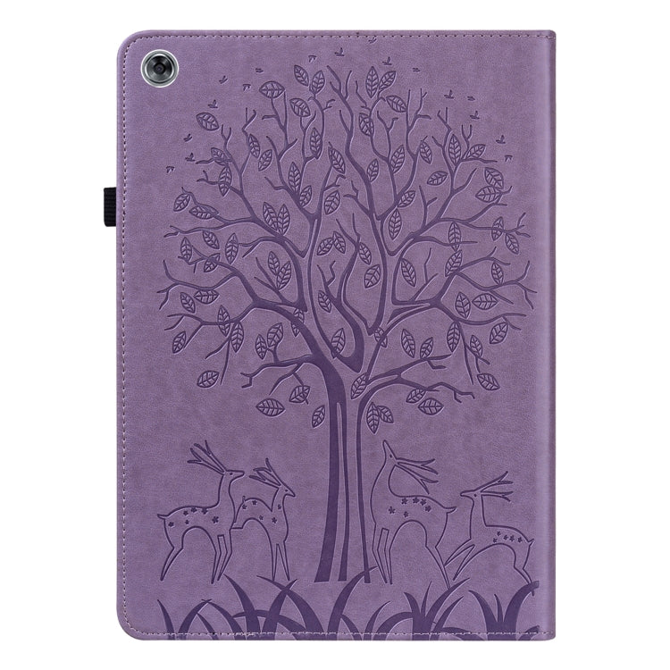 For Huawei MediaPad M5 lite Tree & Deer Pattern Pressed Printing Horizontal Flip PU Leather Case with Holder & Card Slots(Purple) - Huawei by PMC TechLife | Online Shopping South Africa | PMC TechLife | Buy Now Pay Later Mobicred