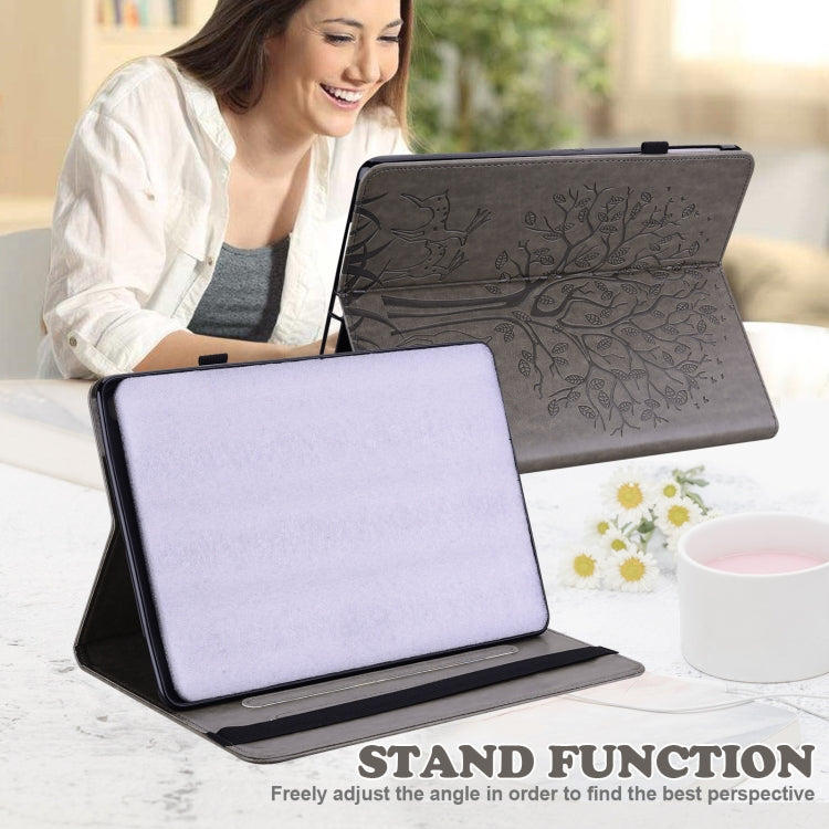 For Huawei MediaPad M5 lite Tree & Deer Pattern Pressed Printing Horizontal Flip PU Leather Case with Holder & Card Slots(Grey) - Huawei by PMC TechLife | Online Shopping South Africa | PMC TechLife | Buy Now Pay Later Mobicred