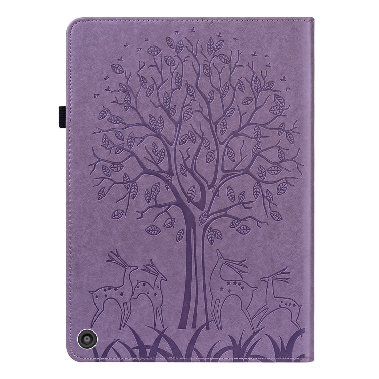 For Amazon Kindle Fire HD 10 / 10 Plus 2021 Tree & Deer Pattern Pressed Printing Horizontal Flip PU Leather Case with Holder & Card Slots(Purple) - Amazon by PMC TechLife | Online Shopping South Africa | PMC TechLife | Buy Now Pay Later Mobicred
