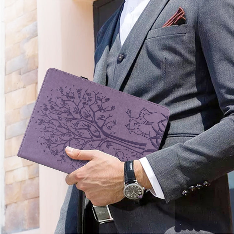 For Amazon Kindle Fire HD 10 / 10 Plus 2021 Tree & Deer Pattern Pressed Printing Horizontal Flip PU Leather Case with Holder & Card Slots(Purple) - Amazon by PMC TechLife | Online Shopping South Africa | PMC TechLife | Buy Now Pay Later Mobicred