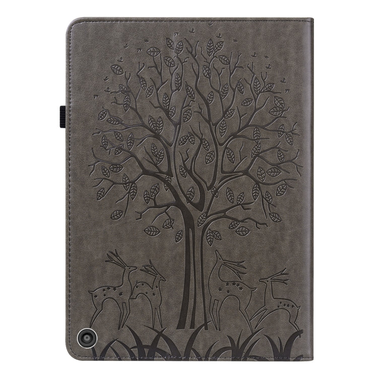 For Amazon Kindle Fire HD 10 / 10 Plus 2021 Tree & Deer Pattern Pressed Printing Horizontal Flip PU Leather Case with Holder & Card Slots(Grey) - Amazon by PMC TechLife | Online Shopping South Africa | PMC TechLife | Buy Now Pay Later Mobicred