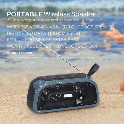 New Rixing NR-906FM TWS Waterproof Bluetooth Speaker Support Hands-free Call / FM with Handle & Antenna(Army Green) - Desktop Speaker by NewRixing | Online Shopping South Africa | PMC Jewellery | Buy Now Pay Later Mobicred