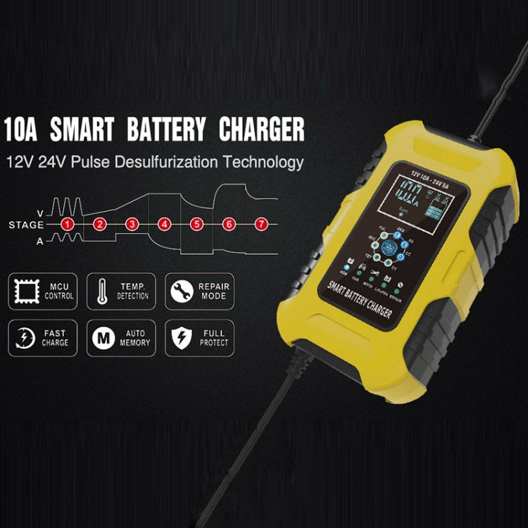 FOXSUR 10A 12V 7-segment Motorcycle / Car Smart Battery Charger, Plug Type:EU Plug(Yellow) - free shipping - PMC TechLife - Order now!