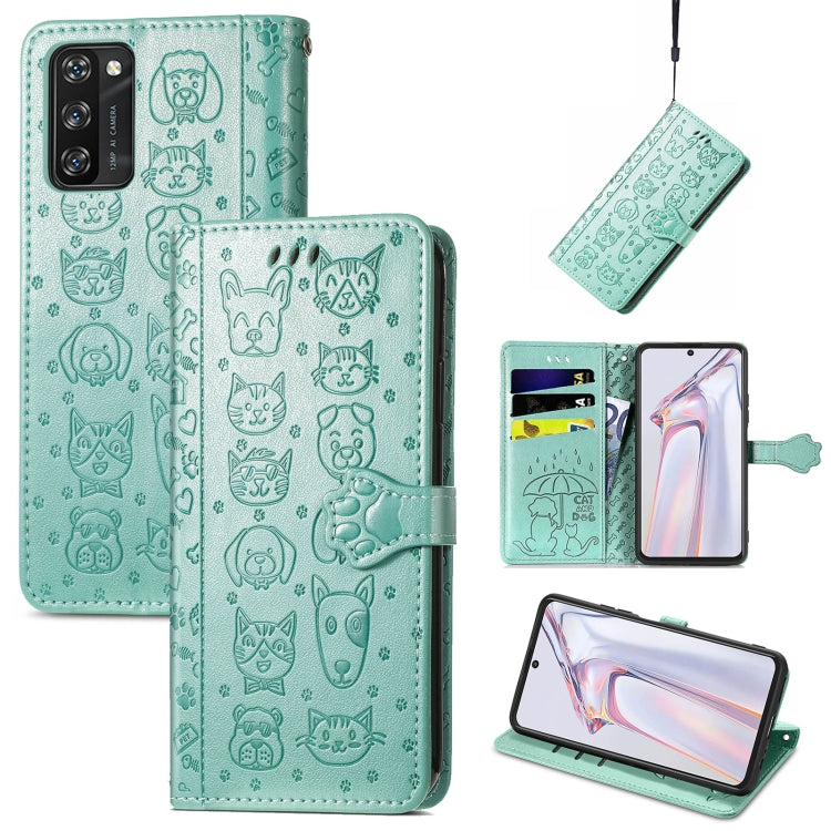 For Blackview A100 Lovely Cat and Dog Embossing Pattern Horizontal Flip Leather Case , with Holder & Card Slots & Wallet & Cartoon Clasp & Lanyard(Green) - More Brand by PMC Jewellery | Online Shopping South Africa | PMC Jewellery | Buy Now Pay Later Mobicred