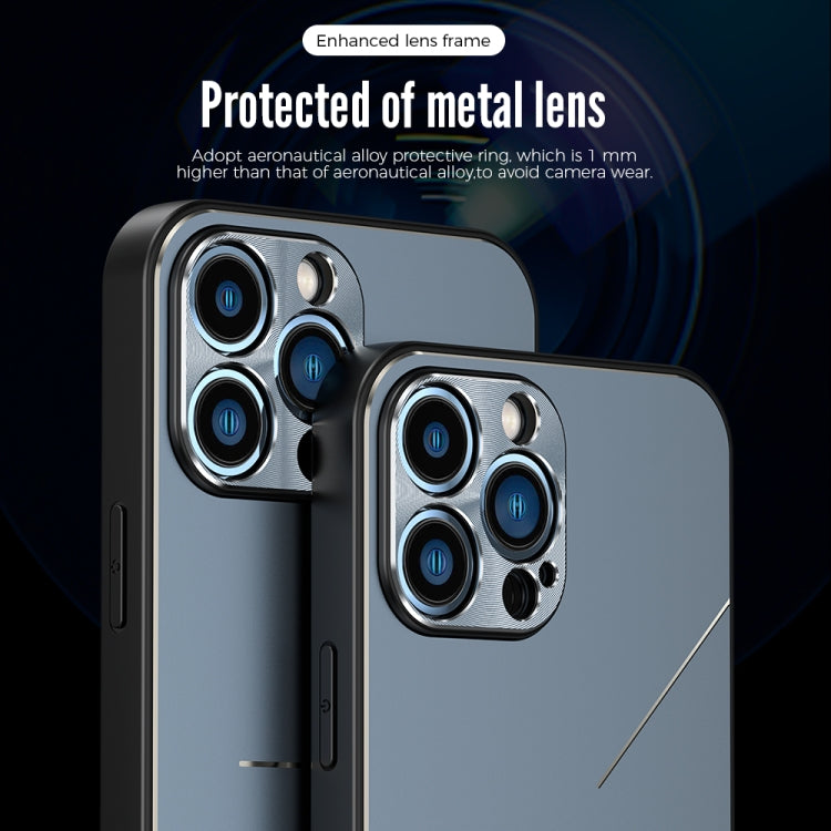 For iPhone 13 Pro R-JUST RJ-52 3-Line Style Metal TPU Shockproof Protective Case (Blue) - iPhone 13 Pro Cases by R-JUST | Online Shopping South Africa | PMC Jewellery | Buy Now Pay Later Mobicred