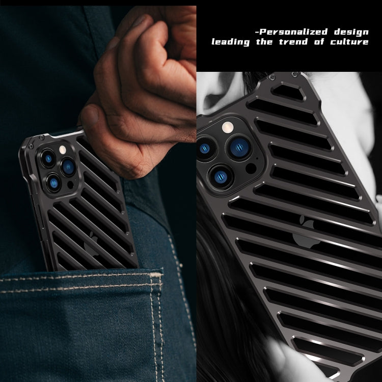 For iPhone 13 R-JUST RJ-50 Hollow Breathable Armor Metal Shockproof Protective Case(Silver Grey) - iPhone 13 Cases by R-JUST | Online Shopping South Africa | PMC Jewellery