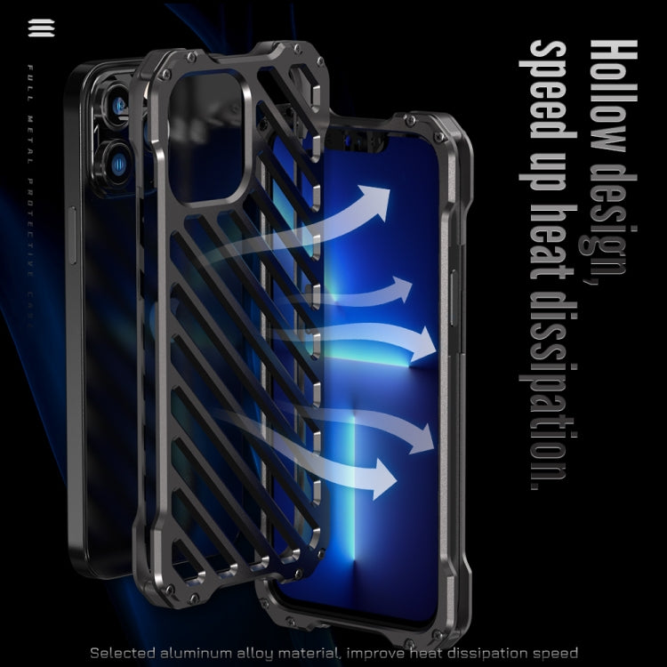 For iPhone 13 R-JUST RJ-50 Hollow Breathable Armor Metal Shockproof Protective Case(Silver Grey) - iPhone 13 Cases by R-JUST | Online Shopping South Africa | PMC Jewellery