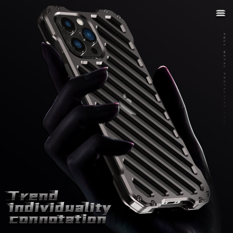 For iPhone 13 Pro Max R-JUST RJ-50 Hollow Breathable Armor Metal Shockproof Protective Case(Silver Grey) - iPhone 13 Pro Max Cases by R-JUST | Online Shopping South Africa | PMC TechLife | Buy Now Pay Later Mobicred