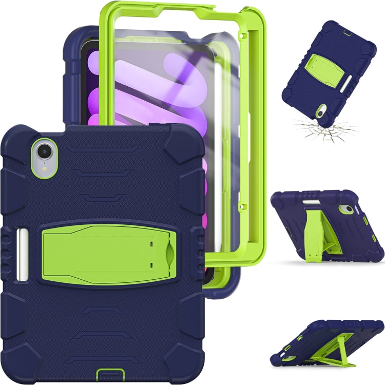 For iPad mini 6 3-Layer Protection Screen Frame + PC + Silicone Shockproof Combination Tablet Case with Holder(NavyBlue+Lime) - iPad mini 6 Cases by PMC Jewellery | Online Shopping South Africa | PMC Jewellery | Buy Now Pay Later Mobicred