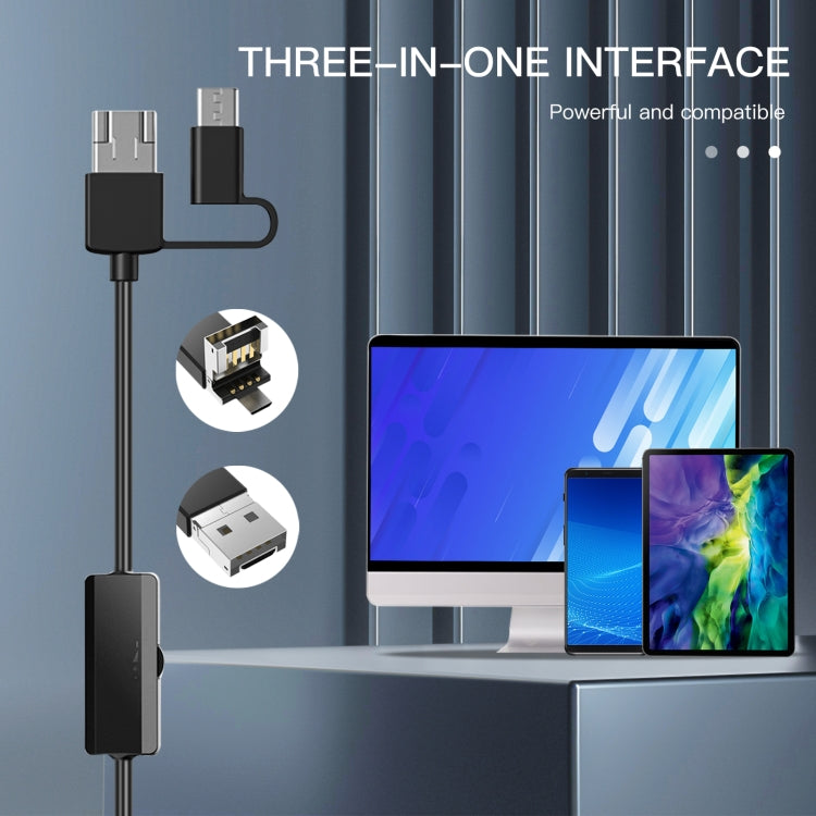 AN100 3 in 1 IP68 Waterproof USB-C / Type-C + Micro USB + USB Dual Cameras Industrial Digital Endoscope with 9 LEDs, Support Android System, Lens Diameter: 8mm, Length:1m Soft Cable -  by PMC Jewellery | Online Shopping South Africa | PMC Jewellery | Buy Now Pay Later Mobicred