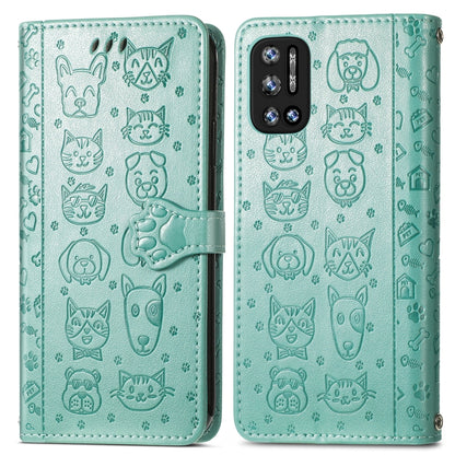 For Doogee N40 Pro Cat and Dog Embossed Horizontal Flip Phone Leather Case with Holder & Card Slot & Wallet & Lanyard(Green) - More Brand by PMC Jewellery | Online Shopping South Africa | PMC Jewellery | Buy Now Pay Later Mobicred