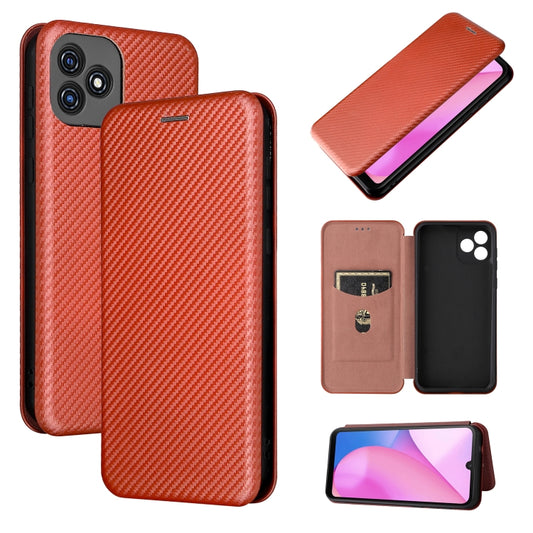 For Blackview Oscal C20 Carbon Fiber Texture Horizontal Flip Leather Phone Case with Card Slot(Brown) - More Brand by PMC Jewellery | Online Shopping South Africa | PMC Jewellery