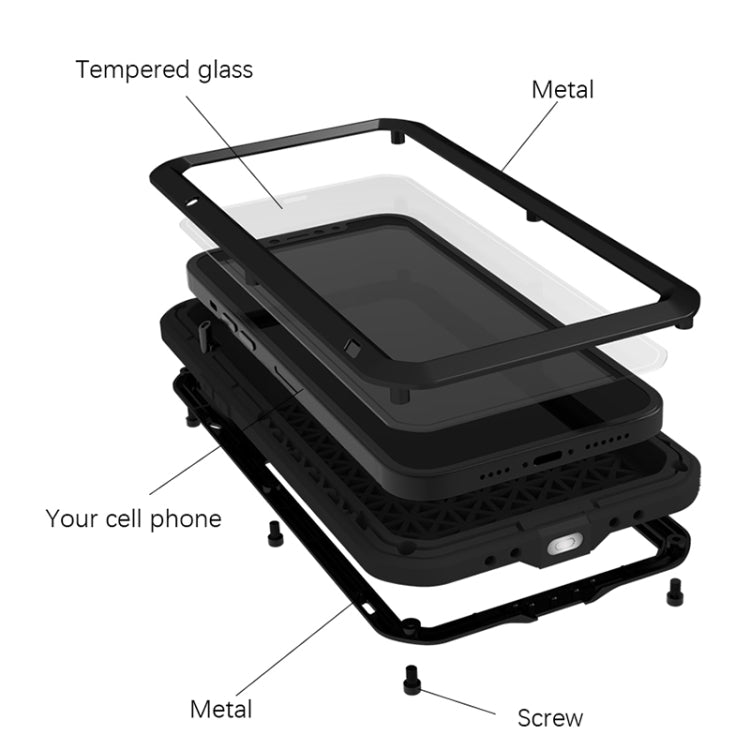 For iPhone 13 LOVE MEI Metal Shockproof Life Waterproof Dustproof Protective Phone Case(Black) - iPhone 13 Cases by LOVE MEI | Online Shopping South Africa | PMC Jewellery | Buy Now Pay Later Mobicred