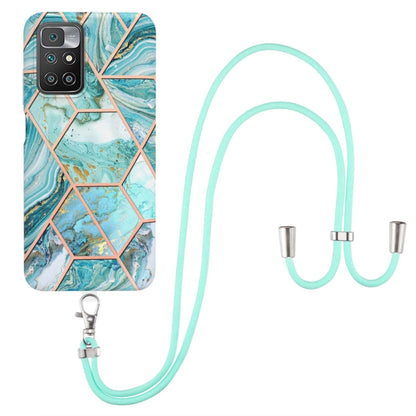 For Xiaomi Redmi 10 Electroplating Splicing Marble TPU Phone Case with Lanyard(Blue) - Xiaomi Cases by PMC Jewellery | Online Shopping South Africa | PMC Jewellery