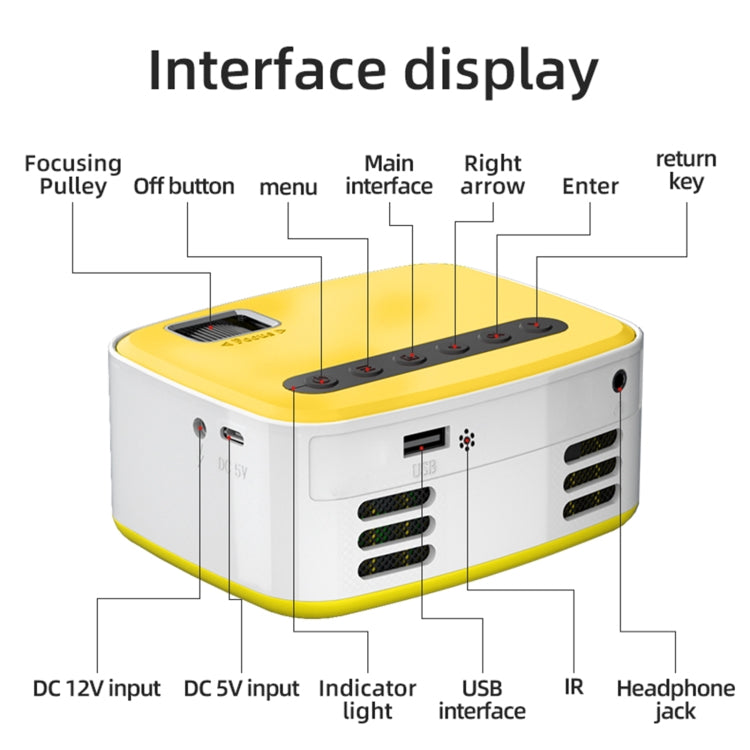 T20 320x240 400 Lumens Portable Home Theater LED HD Digital Projector, Same Screen Version, US Plug(White Yellow) - free shipping - PMC TechLife - Order now!