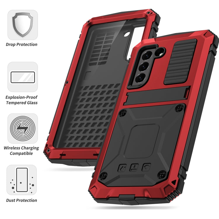 For Samsung Galaxy S21 FE R-JUST Rugged Phone Case with Holder(Red) - free shipping - PMC TechLife - Order now!
