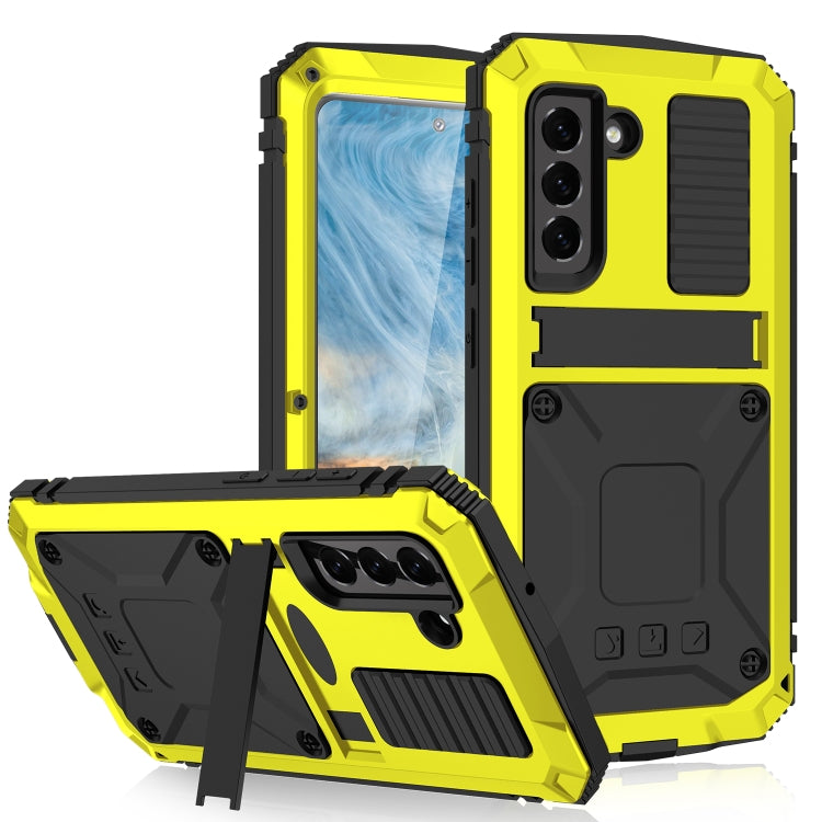 For Samsung Galaxy S21 FE R-JUST Rugged Phone Case with Holder(Yellow) - Galaxy Phone Cases by R-JUST | Online Shopping South Africa | PMC TechLife