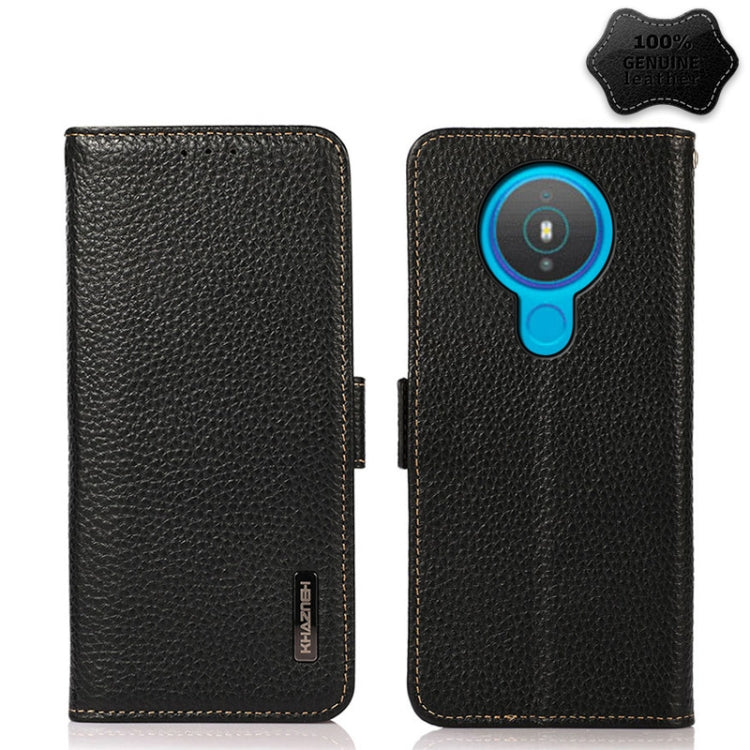 For Nokia 1.4 KHAZNEH Side-Magnetic Litchi Genuine Leather RFID Phone Case(Black) - Nokia Cases by PMC TechLife | Online Shopping South Africa | PMC TechLife | Buy Now Pay Later Mobicred