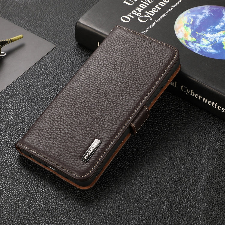 For Honor 60 KHAZNEH Side-Magnetic Litchi Genuine Leather RFID Phone Case(Brown) - Honor Cases by PMC TechLife | Online Shopping South Africa | PMC TechLife | Buy Now Pay Later Mobicred