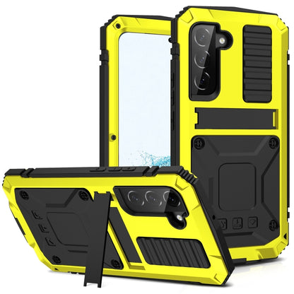 For Samsung Galaxy S22 5G R-JUST Metal + Silicone Holder Phone Case(Yellow) - Galaxy S22 5G Cases by R-JUST | Online Shopping South Africa | PMC Jewellery