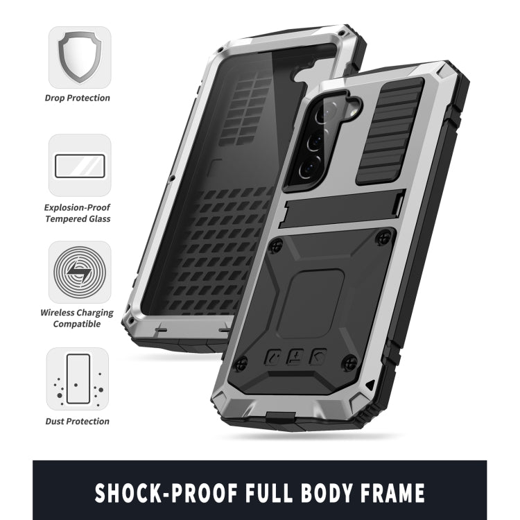 For Samsung Galaxy S22 5G R-JUST Metal + Silicone Holder Phone Case(Silver) - Galaxy S22 5G Cases by R-JUST | Online Shopping South Africa | PMC TechLife | Buy Now Pay Later Mobicred